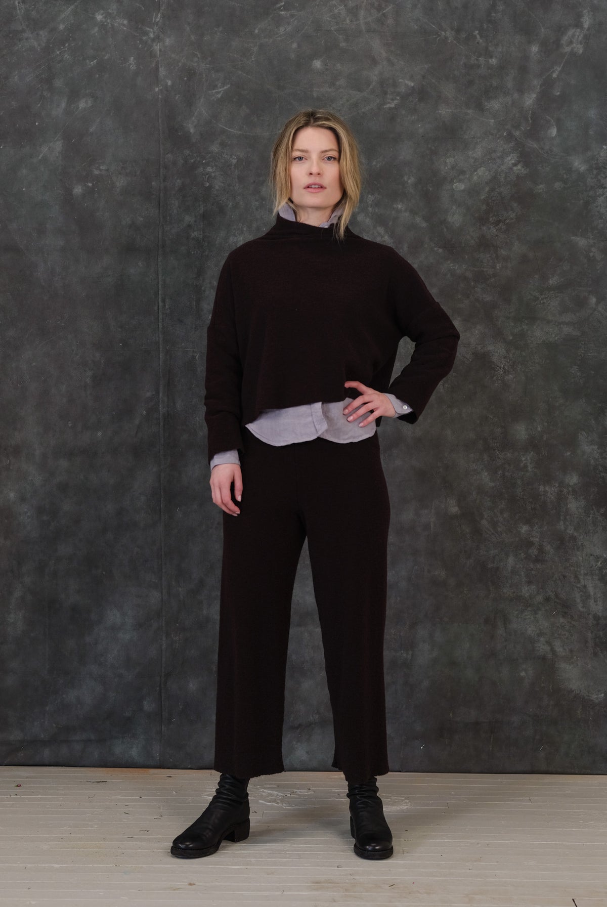 Chloe Wool Knit Pant, shown on a model